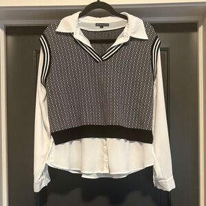 Adrianna Papell Black and White Layered Button Down Shirt